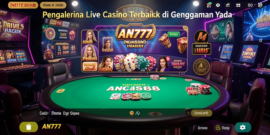 Screenshot utama AN777 menampilkan dealer langsung dalam permainan Live Casino yang mengasyikkan.