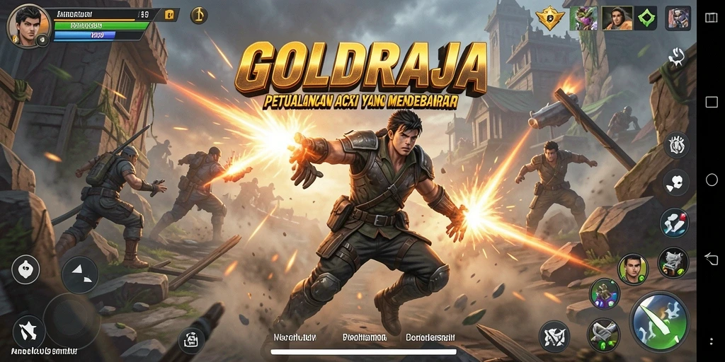 Screenshot gameplay GOLDRAJA menampilkan pertarungan seru dan aksi mendebarkan.