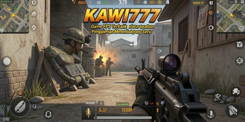 Screenshot KAWI777 menampilkan aksi menembak intens di medan perang.