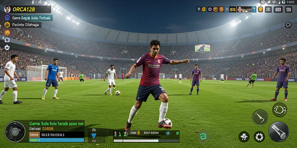 Screenshot ORCA128 menampilkan aksi seru di lapangan sepak bola.