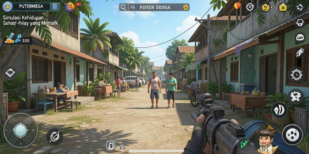Tangkapan layar gameplay PUTERMEGA yang menampilkan interaksi karakter dalam simulasi.