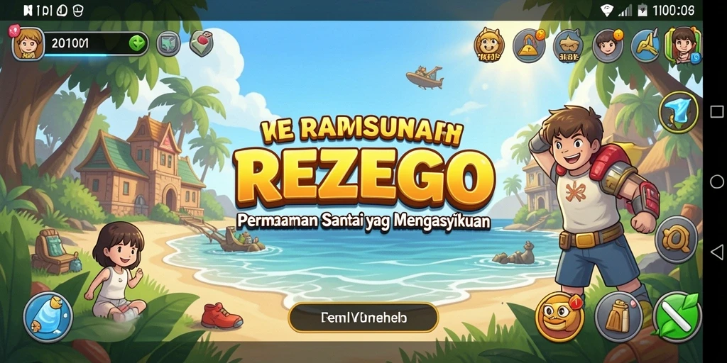 Tangkapan layar utama REZEGO menampilkan gameplay seru dan karakter lucu.