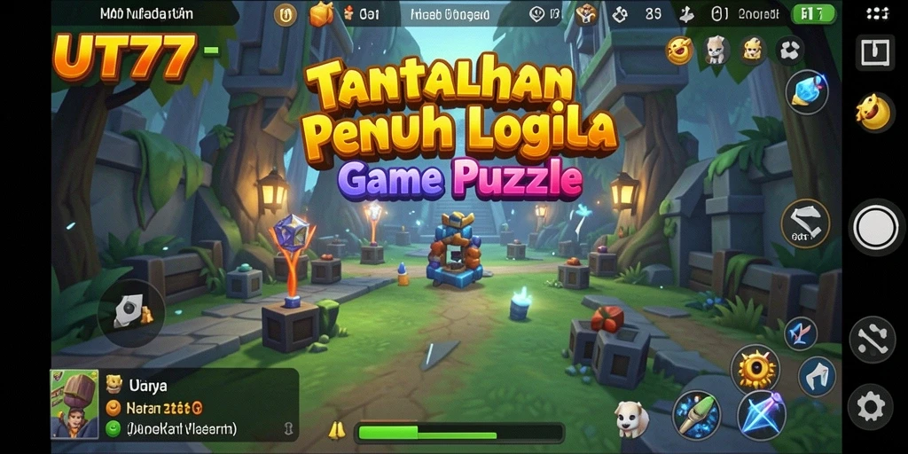 Screenshot gameplay UT77 menampilkan tantangan puzzle yang menarik dan penuh warna.
