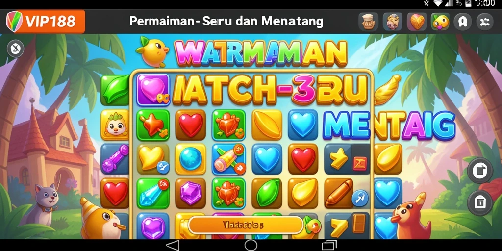 Screenshot gameplay Match-3 VIP188 menampilkan kombinasi warna-warni yang menarik.