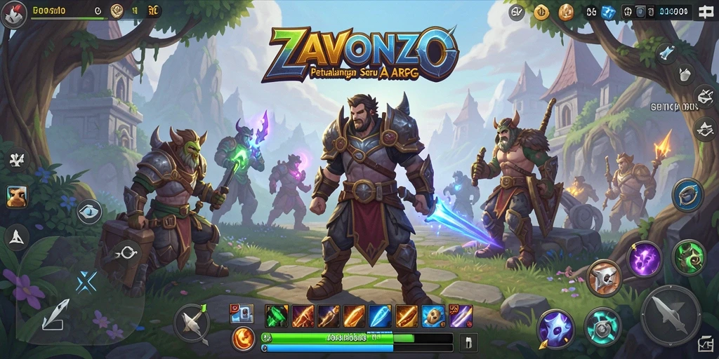 Screenshot ZAVONZO menampilkan pertempuran intens dalam dunia ARPG fantastis.