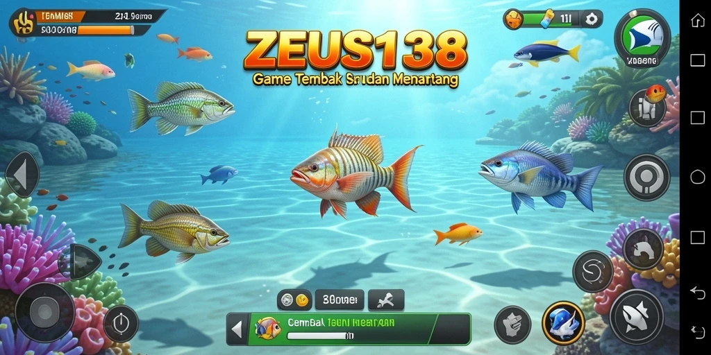 Tampilan gameplay <strong>ZEUS138</strong> yang seru dengan berbagai ikan untuk ditangkap.